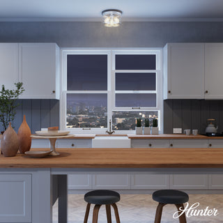 Hunter Devon Park Brushed Nickel and Grey Wood 3 Light Flush Mount Ceiling Light