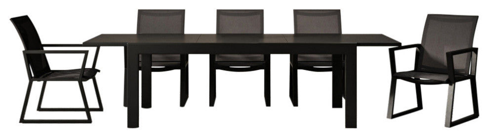 Loma Outdoor Extension Dining Table With Powder Coated Aluminum Frame, Black