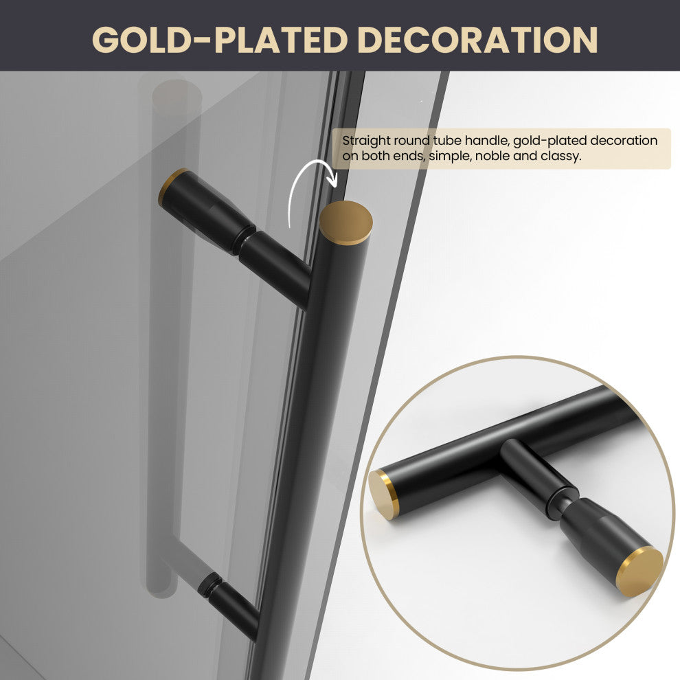 Echarri Single Sliding Frameless Shower Door, Tinted Glass, Matte Black, 68" W X 78"h