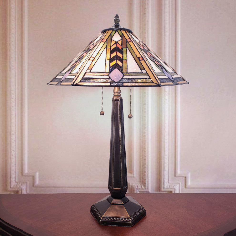 Pelmuth 17 in. 2-Light Indoor Brown and Green Finish Table Lamp