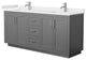 72"DBL Vanity Dark Gray, White Cult. Marble Countertop, Sinks, Nickel Trim