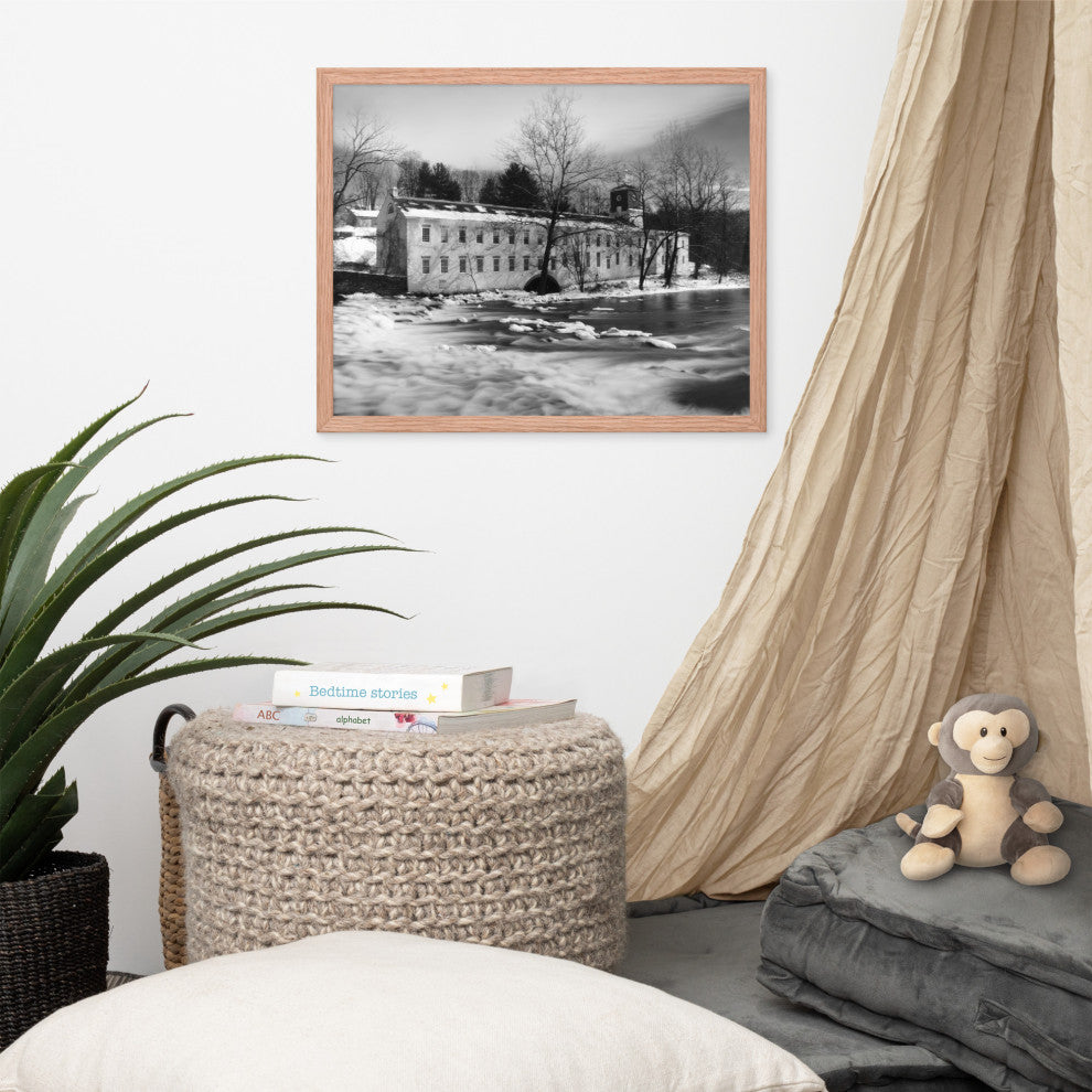 Winter at Powder Mill Rural Landscape Framed Photo Paper Wall Art Prints, Red Oak, 16" X 20"