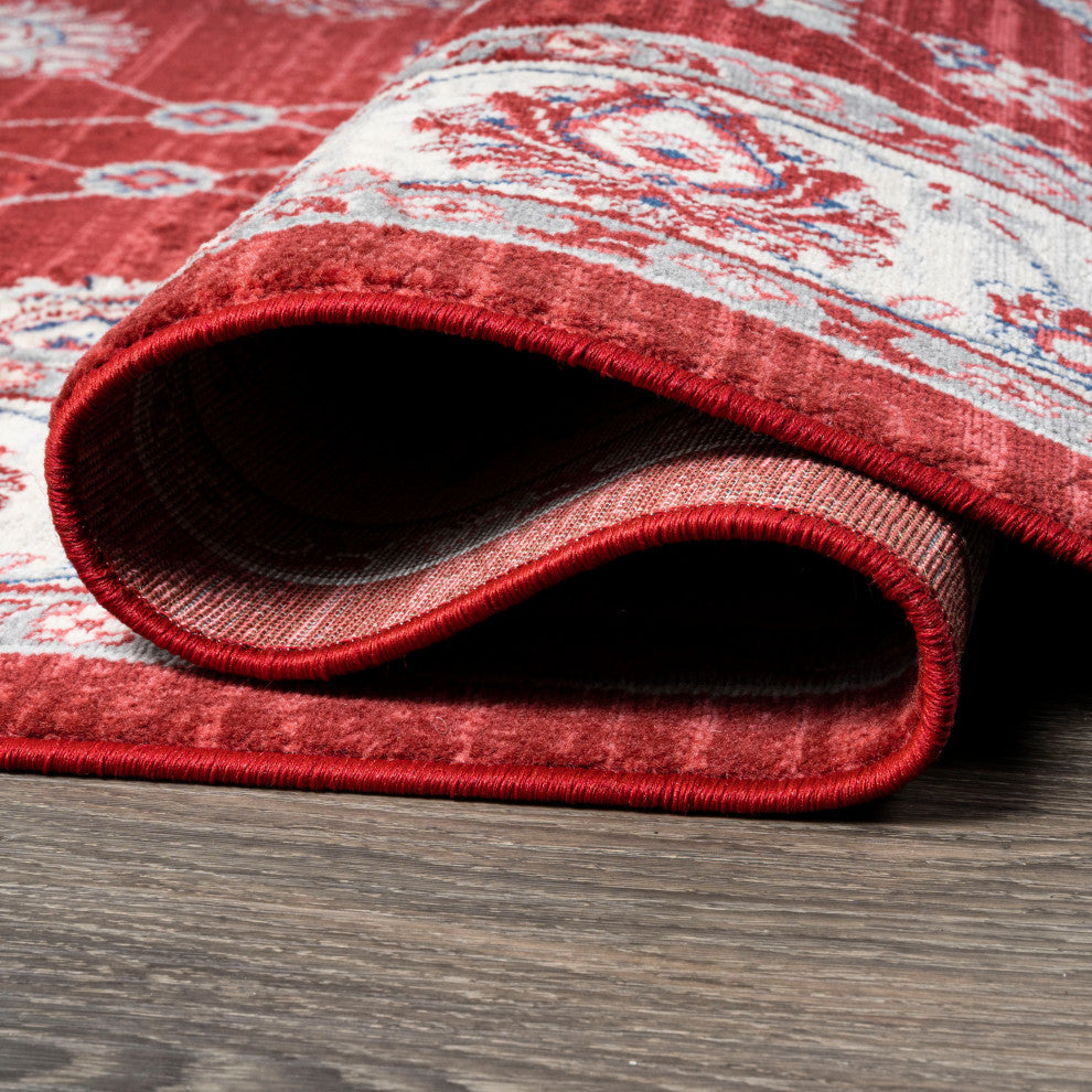 Modern Persian Vintage Moroccan Traditional Red/Ivory 2 ft. x 8 ft. Runner Rug