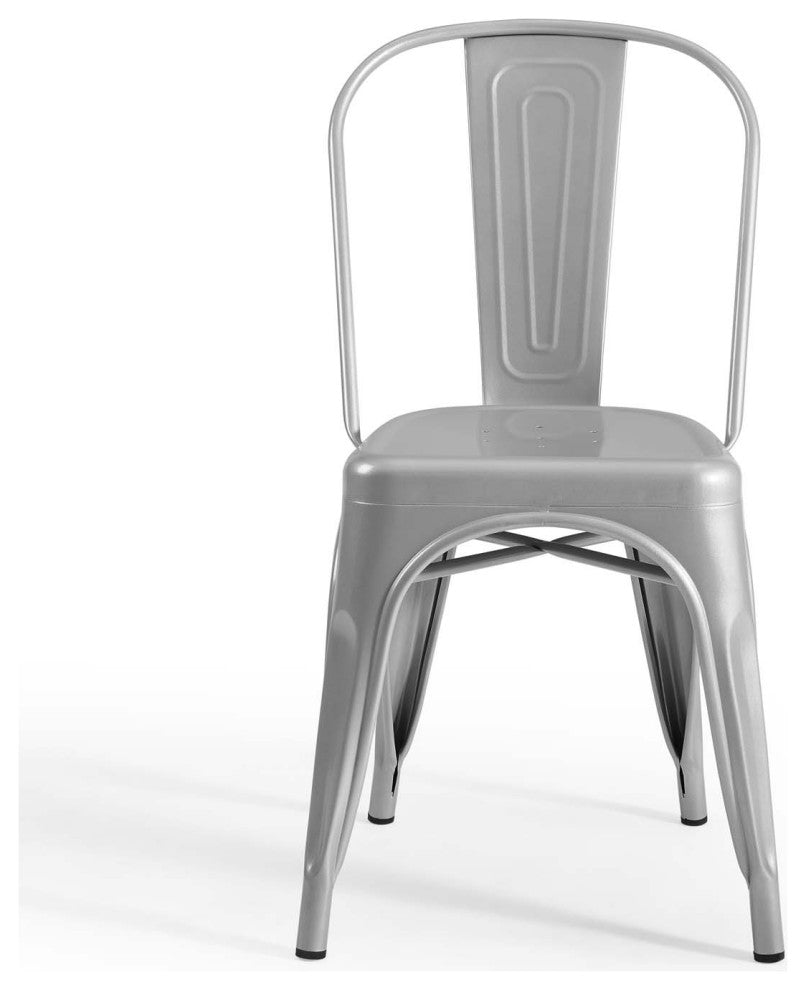 Side Dining Chair, Set of 2, Metal, Silver, Cafe Bistro Restaurant Hospitality