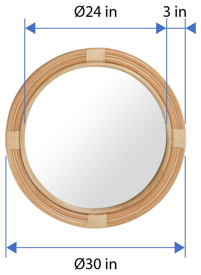 Nautical Decorative Wall Mirror, Rattan, Natural-Brown