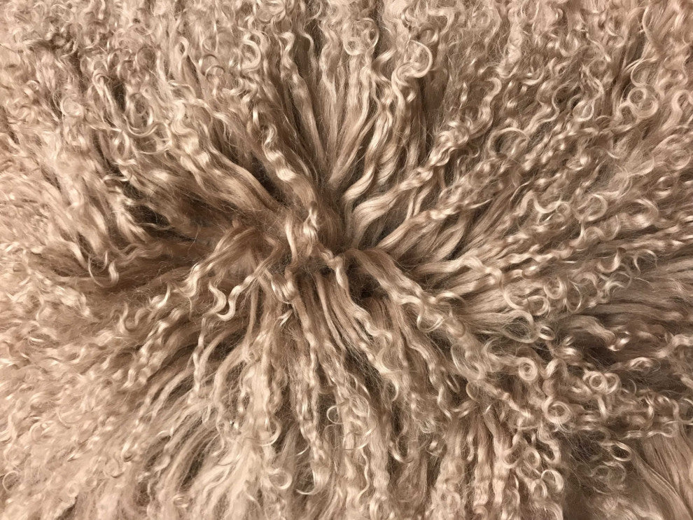 HomeRoots 24" Beige Genuine Tibetan Lamb Fur Pillow With Microsuede Backing