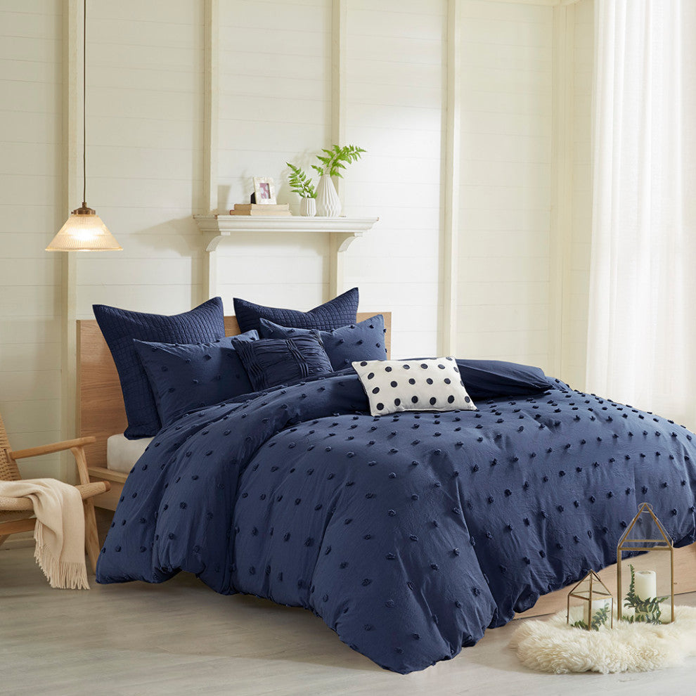 Urban Habitat Brooklyn Pom-Pom 7-Piece Duvet Cover Set, Indigo Blue