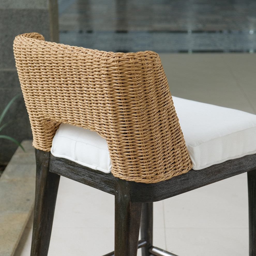 Fritz Rope Teak Outdoor Bar Stool