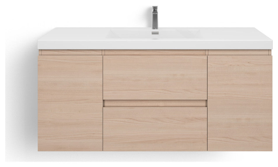 The Wynn Bath Vanity, Oak, 48", Single Sink, Wall Mount, Drawers/Doors