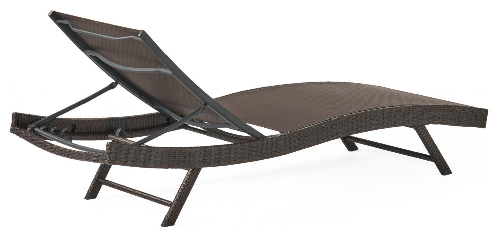GDF Studio Burnham Outdoor Brown Mesh Chaise Lounge Chair, Set of 2