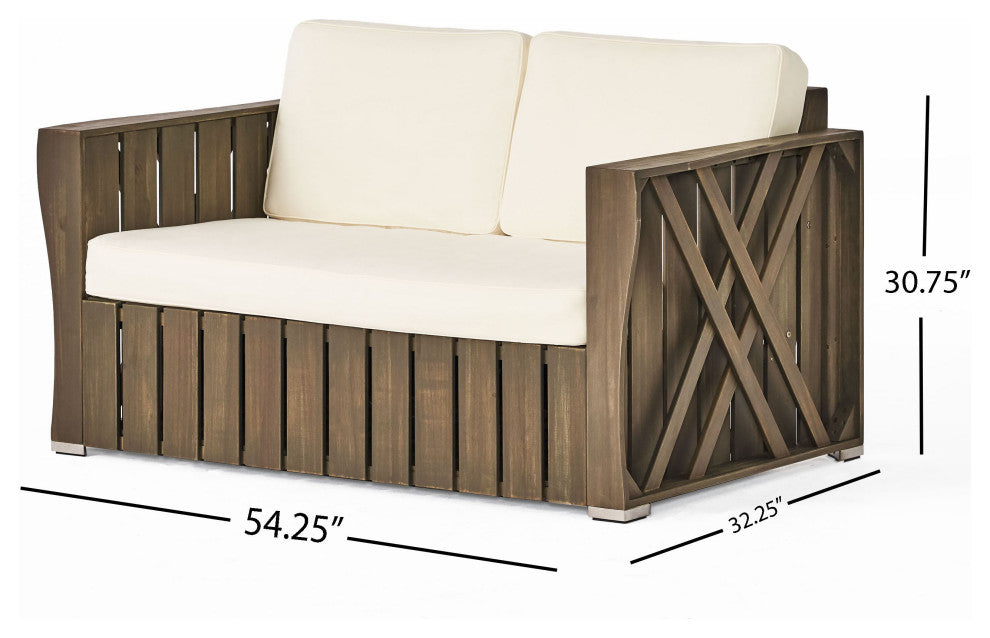 GDF Studio Edward Outdoor Acacia Wood Loveseat and Coffee Table Set, Gray/Gray