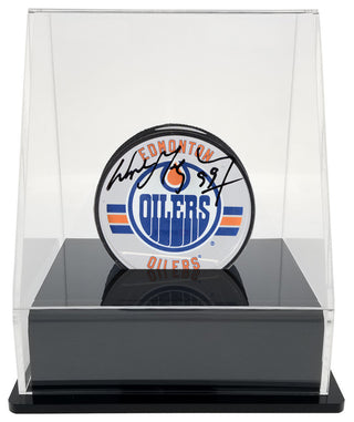 OnDisplay Deluxe UV-Protected Hockey Puck Display Case - Angle Black Base