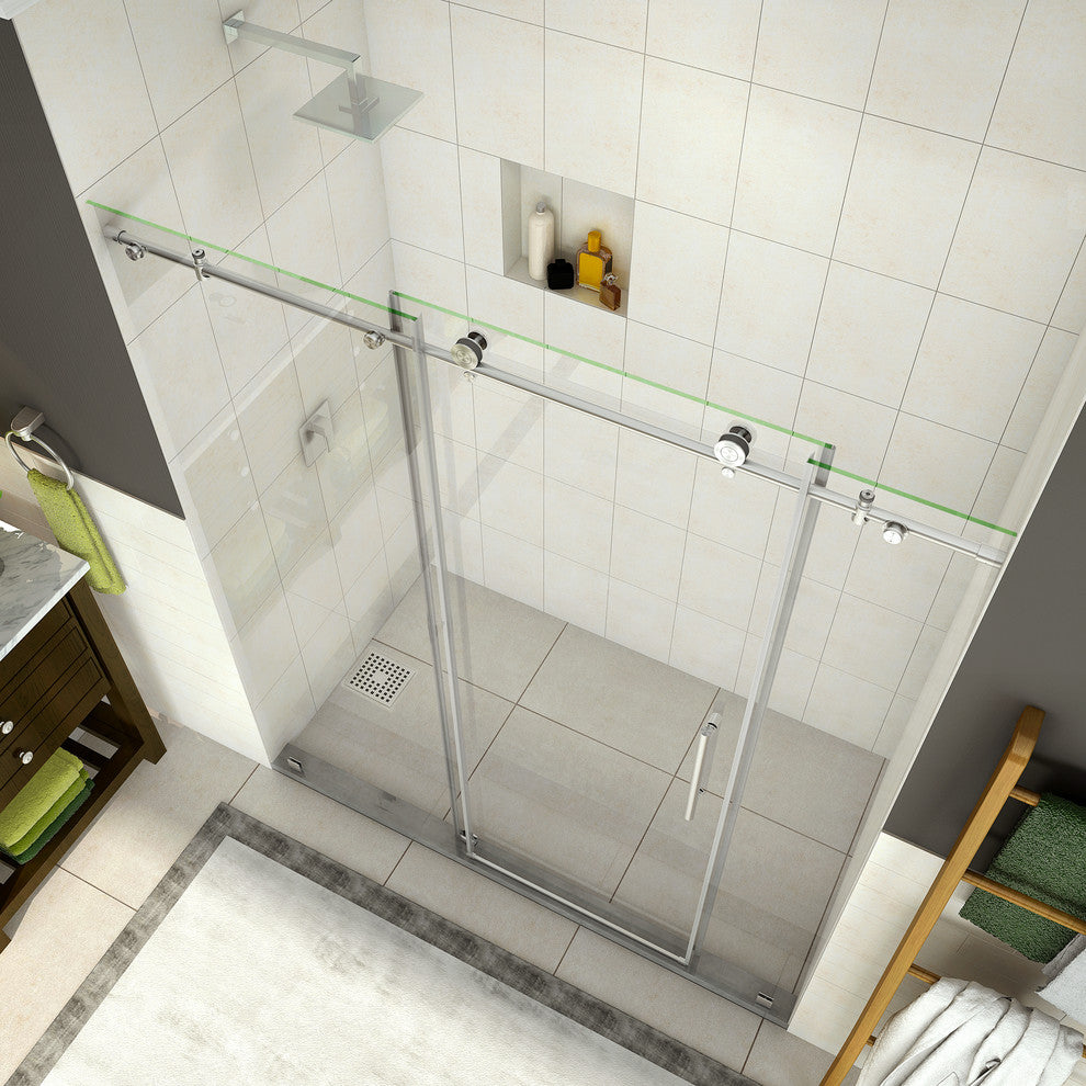 Coraline 68"-72"x76" Frameless Sliding Shower Door, Stainless Steel