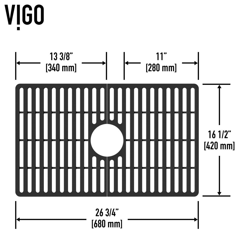 VIGO Silicone Protective Bottom Grid for Single Bowl Kitchen Sink, Matte Black, 27"lx17"w