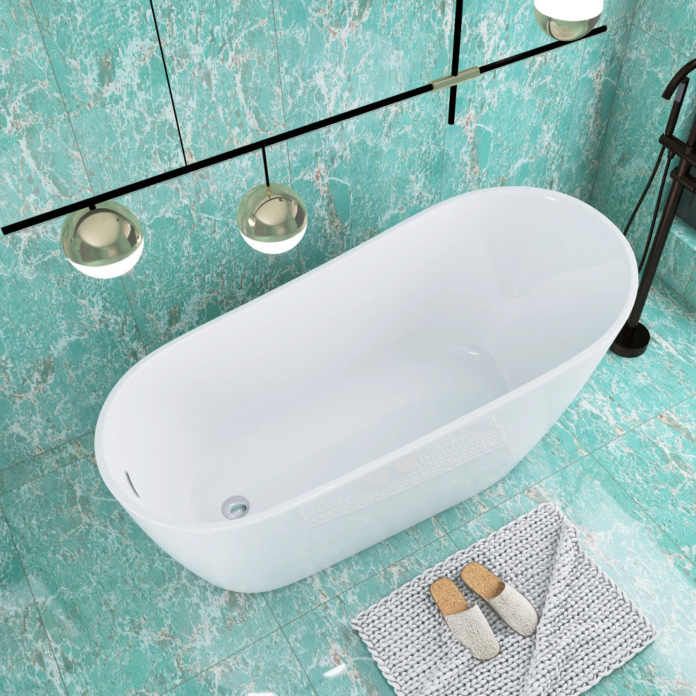 JimsMaison Acrylic Single Slipper Freestanding Soaking Bathtub, 67x31