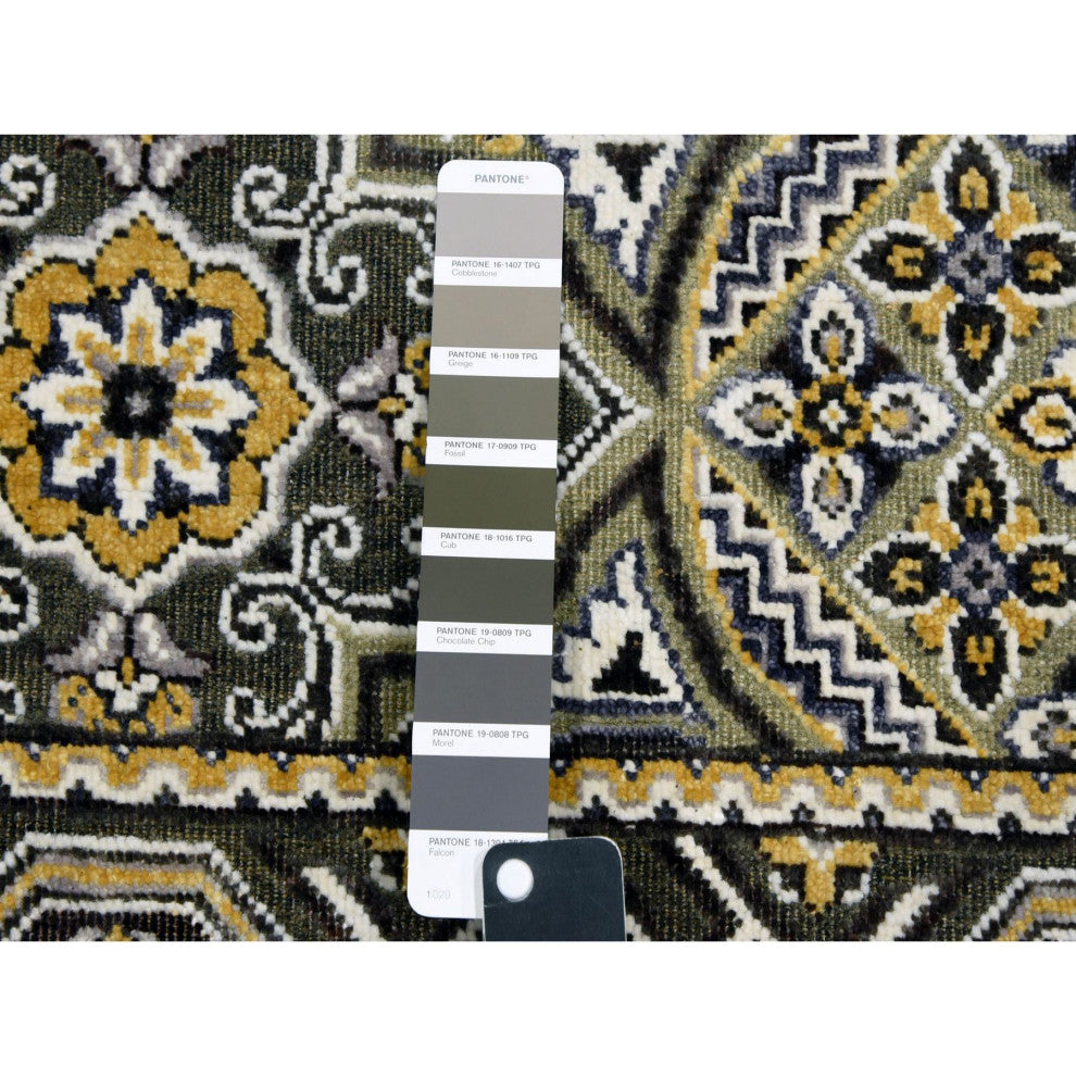 Taupe/Brown Silk Mughal Inspired Hand/Knotted Textured Wool Rug, 4'0"x6'2"