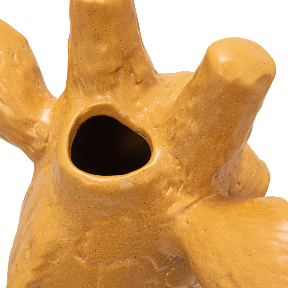 10.25 Inches Stoneware Giraffe Head Vase, Reactive Glaze, Matte Mustard