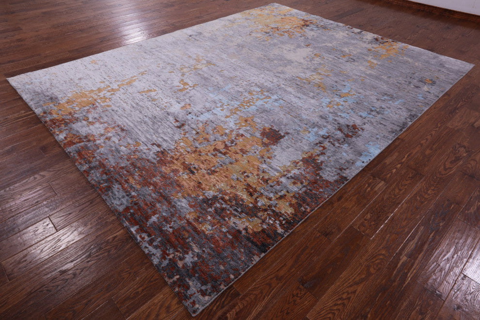 Abstract Wool and Silk Hand Knotted Rug 8' 11" X 11' 8" Q11796