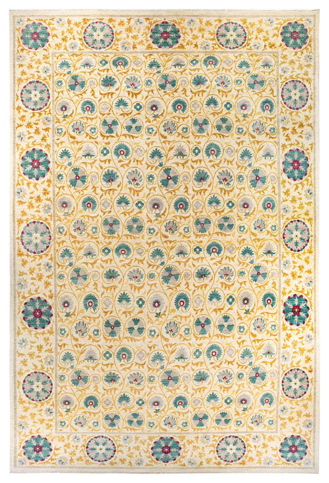Suzani, One-of-a-Kind Handmade Area Rug Ivory, 18' 4" x 12' 3"