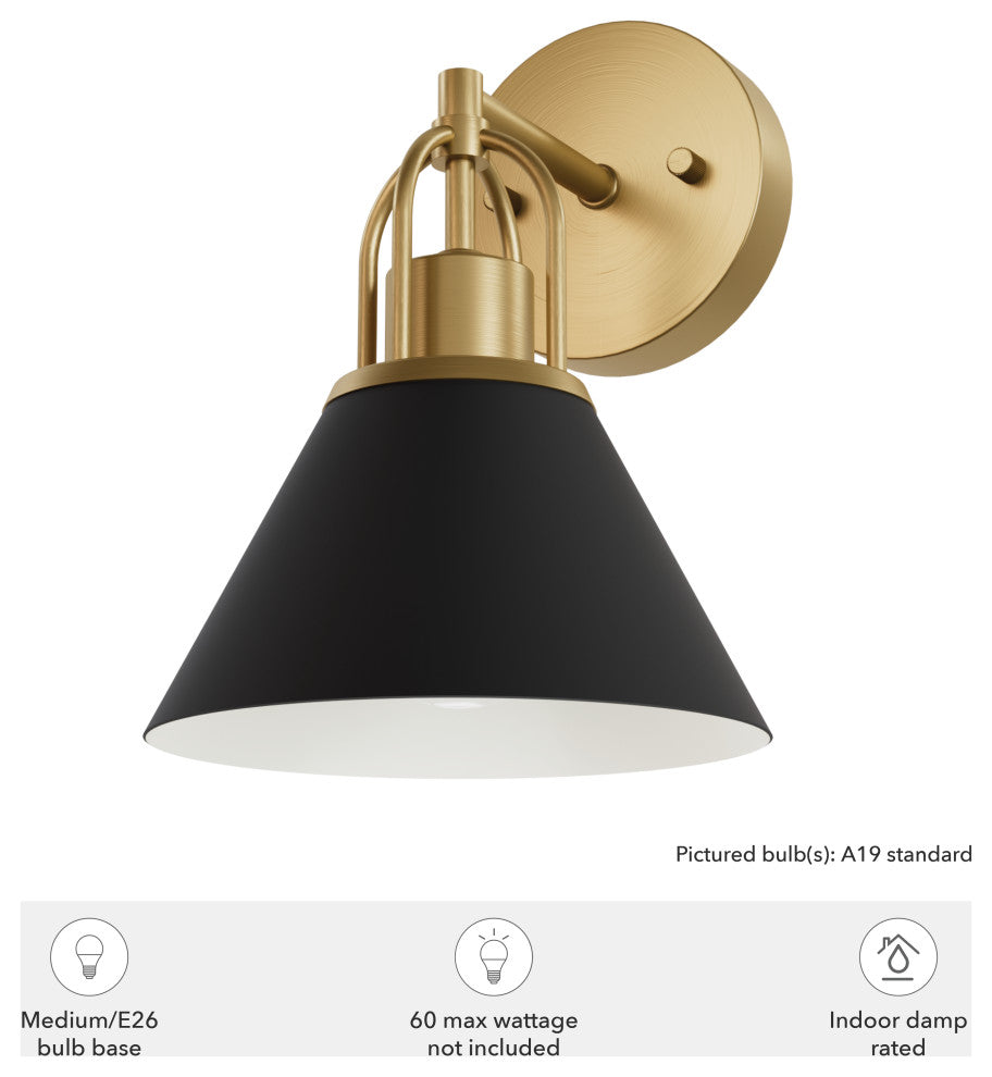 Carrington Isle Flat Matte Black and Luxe Gold 1 Light Sconce Wall Light Fixture