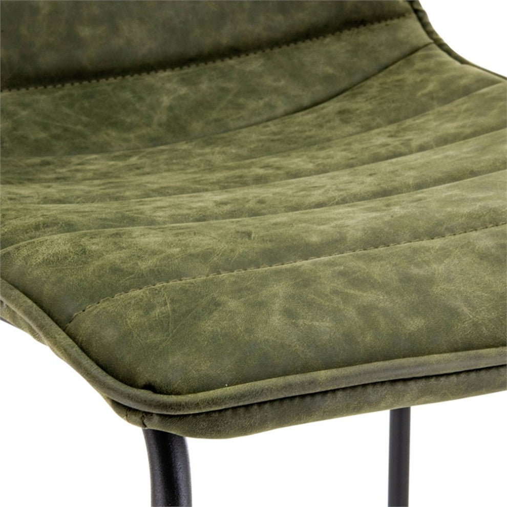 LeisureMod Brooklyn Modern Leather Bar Stool Set of 2 in Olive Green