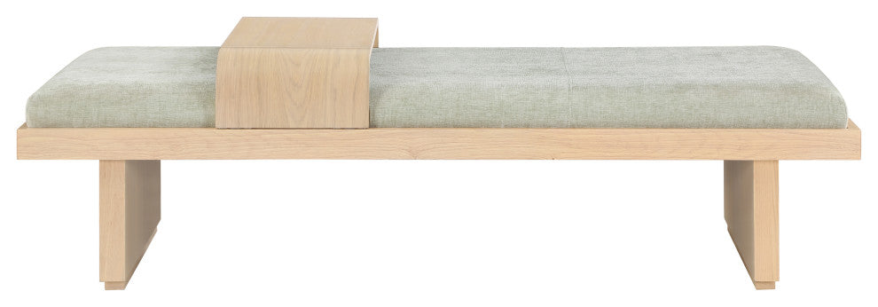 Arlington Chenille Fabric Upholstered Bench, Green, Natural Finish