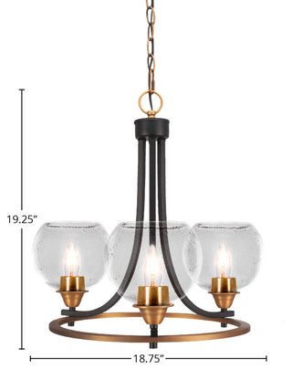 Paramount Uplight 3-Light Chandelier, Matte Black & Brass, 5.75" Clear Bubble