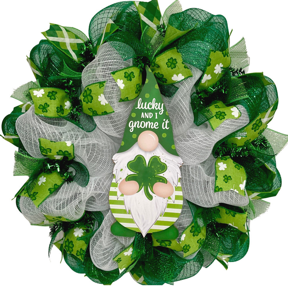 St Patricks Day Lucky And I Gnome It Handmade Deco Mesh