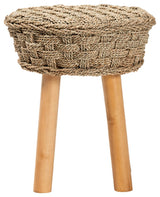 Boho Chic Seagrass and Wood Stool