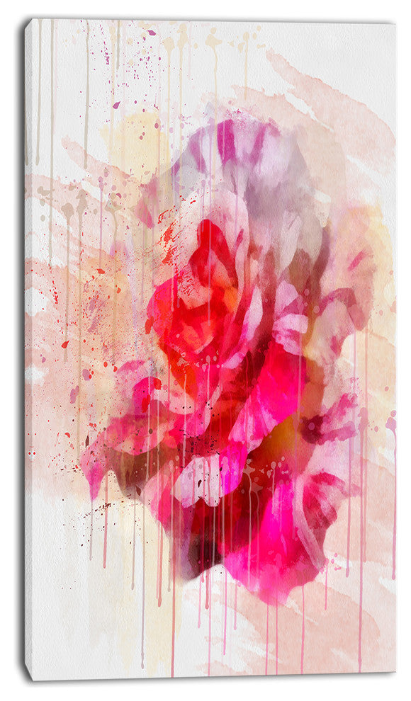 Red Rose with Watercolor Splashes, Floral Canvas Art Print, 16"x32"