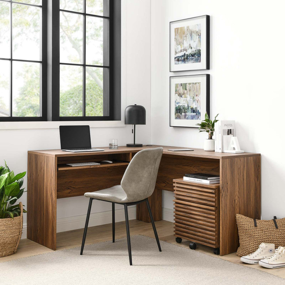 Computer Work Desk, Walnut, Wood, Modern, Mid Century Home Business Office