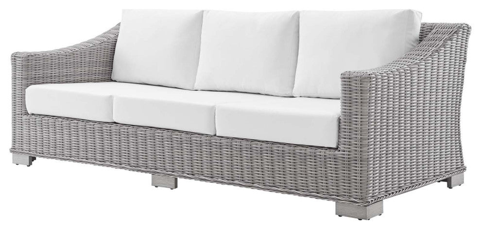 Lounge Sofa Chair Table Set, Rattan, Wicker, Gray White, Modern, Outdoor