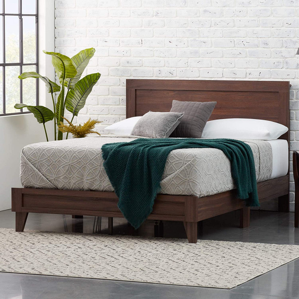 Elegant Wood Platform Bed, Mahogany, Full