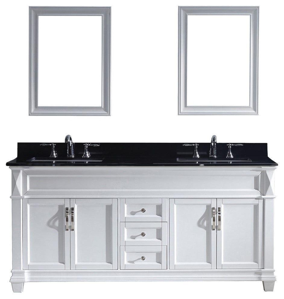 Virtu Victoria 72" Double Bathroom Vanity, White With Faucet and Mirrors