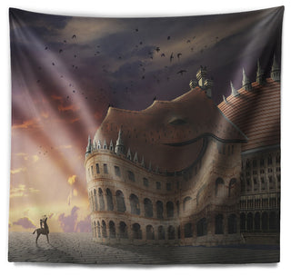 Wake Up Dragon Collage Landscape Wall Tapestry, 39"x32"
