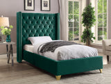 Barolo Velvet Upholstered Bed, Green, Twin