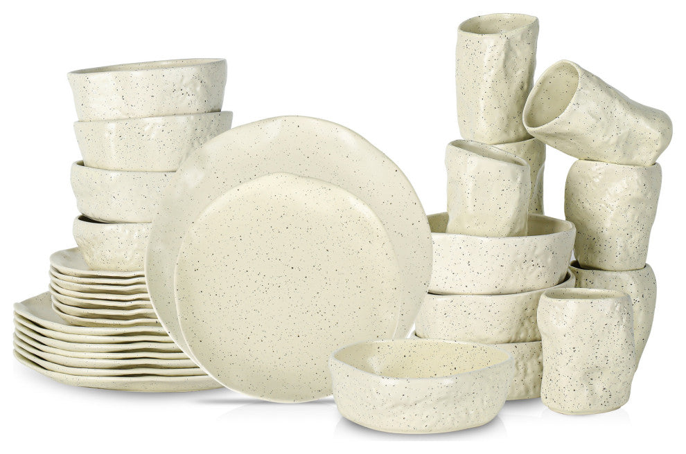 Stone by Mercer Project ATIK Stoneware 32 Piece Dinnerware Set, Cream Speckled