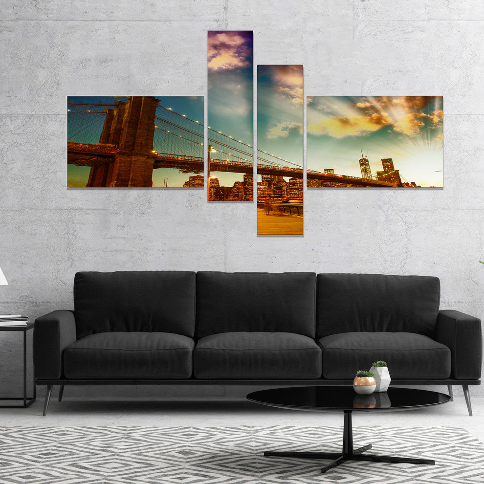 Relaxing in Brooklyn Bridge Park, Cityscape Canvas Art Print, 60"x32", 4 panels