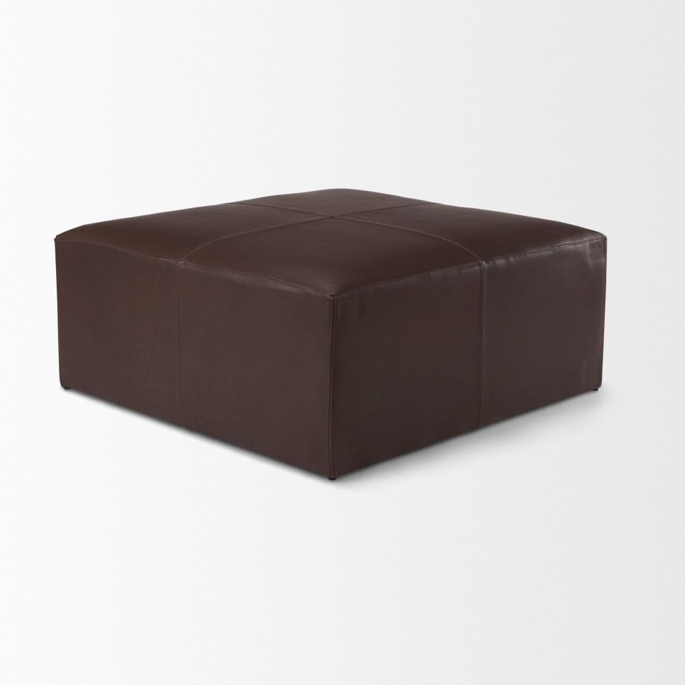 Minara 36Lx36Wx16H Square Dark Brown Leather Wrapped Ottoman