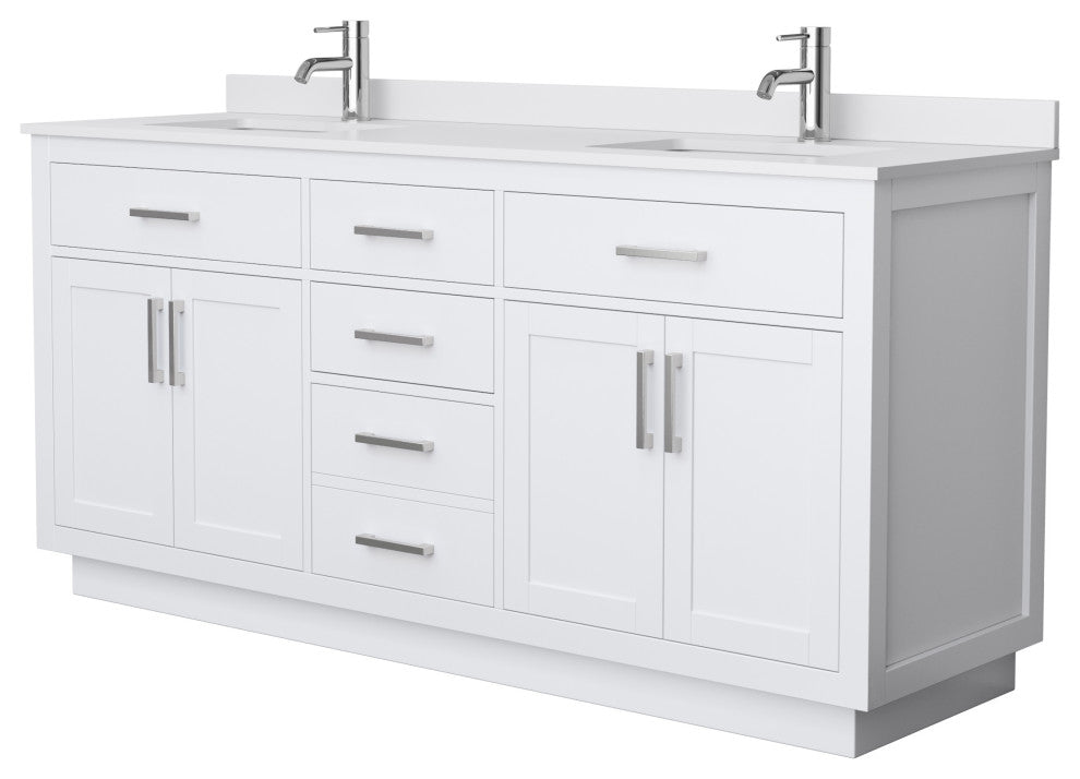 Beckett TK 72" Double Vanity,  Cultured Top, Nickel Trim
