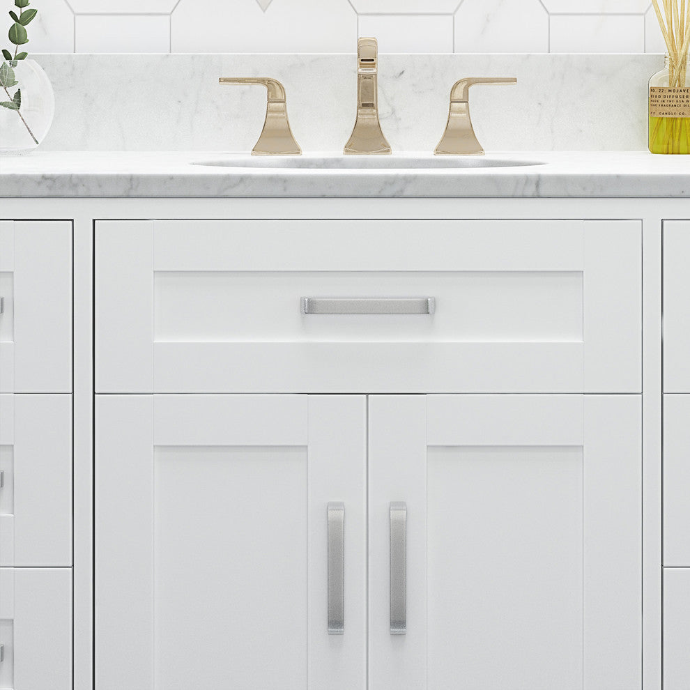 Grace Contemporary 48" Wood Single Sink Bathroom Vanity With Marble Counter Top, White