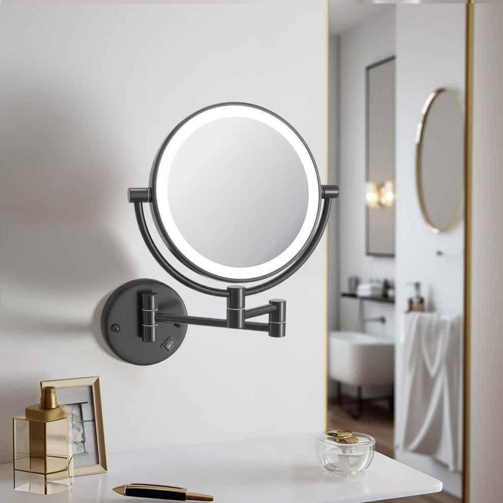 Circular LED Wall Mount Magnifying Make Up Mirror, Matte Black