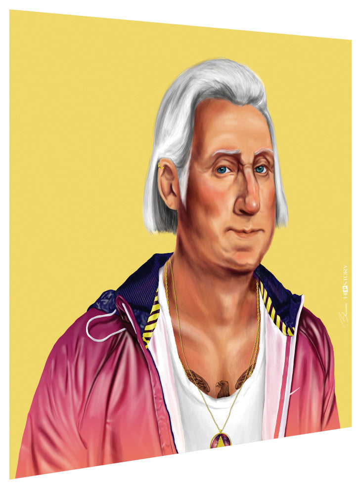 "Hip George Washington" Frameless Reverse Printed Tempered Art Glass Wall Art