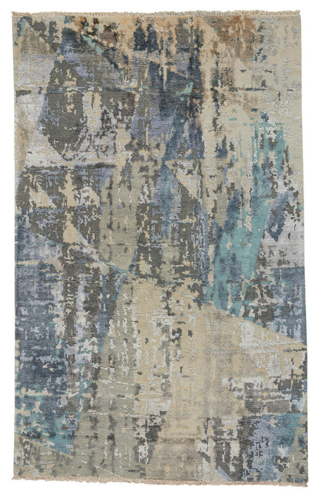 Vanida Rectangle Hand Knotted Rug, Blue Grey, 5'x8'