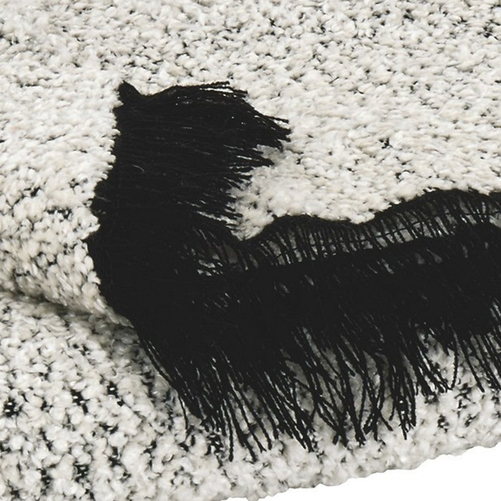 Benzara BM232948 Polyester Chenille Blend Throw With Fringe Details, Black/White