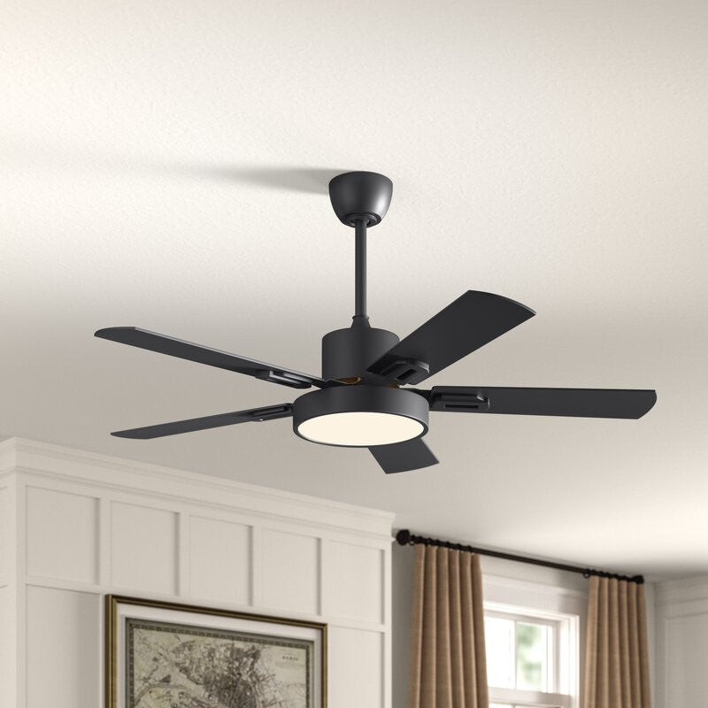 52" Modern 5-Blade Black Ceiling Fan With LED Light Kit and Remote