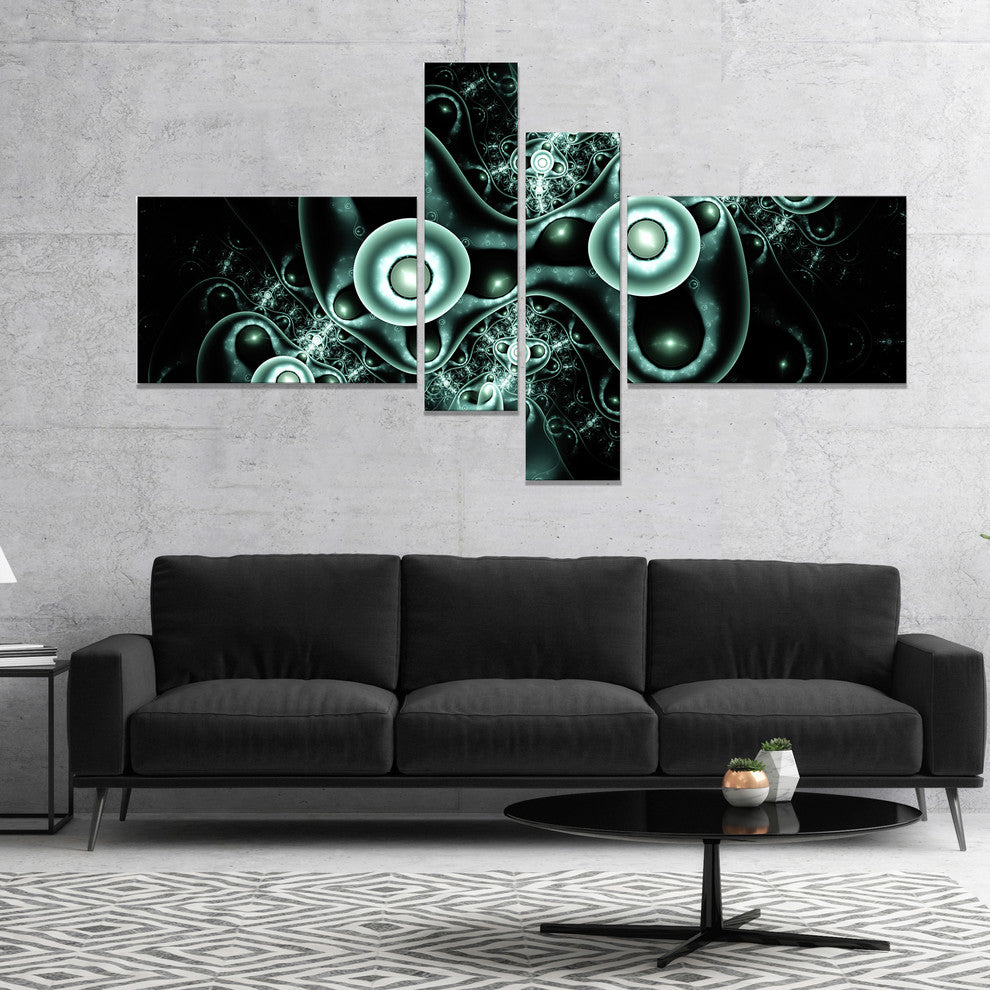 Blue on Black 3D Surreal Design, Abstract Canvas Art Print, 60"x32", 4 panels