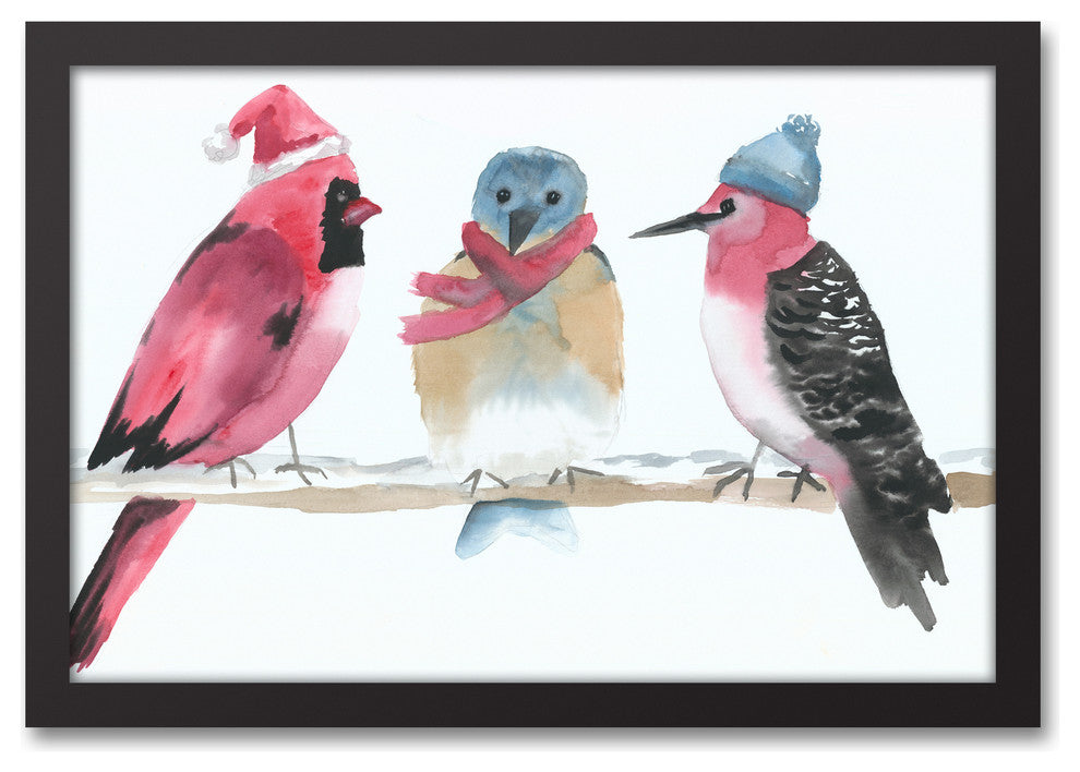 Watercolor Winter Birds 12x18 Black Framed Canvas