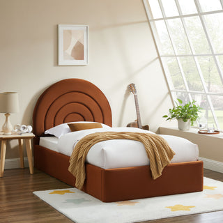 Solana Arched Performance Velvet Twin Platform Bed, Rust