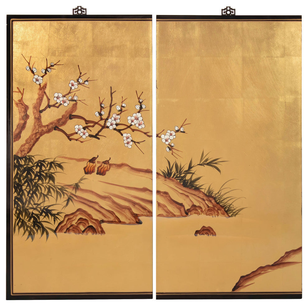 Gold Lacquer Wall Plaque Cranes